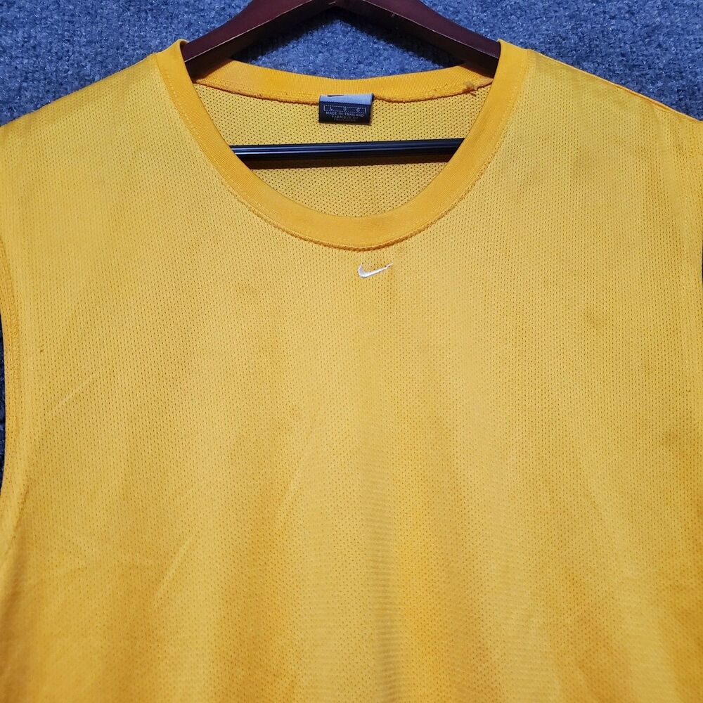 Vintage Nike Shirt Mens Large Yellow Mesh Tank Top Center Swoosh Silver Tag Y2K